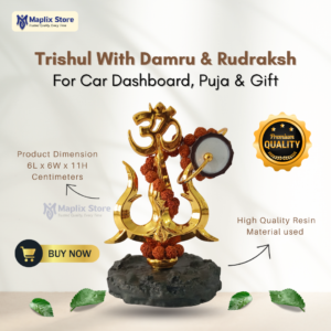 golden om trishul with damru & rudraksha mala